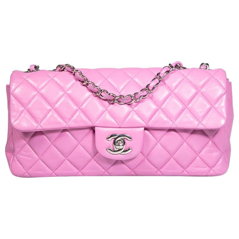 Chanel 2011 Pink Quilted Lambskin Silver Hardware East West Single Flap
