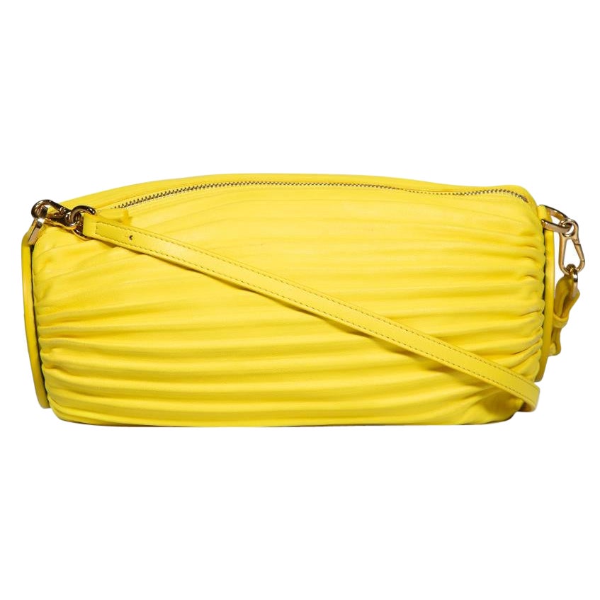 Loewe Yellow Leather Convertible Logo-Debossed Bracelet Shoulder Pouch For Sale