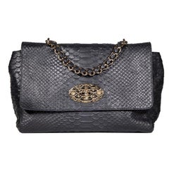 Used Mulberry Black Snakeskin Leather Lily Shoulder Bag