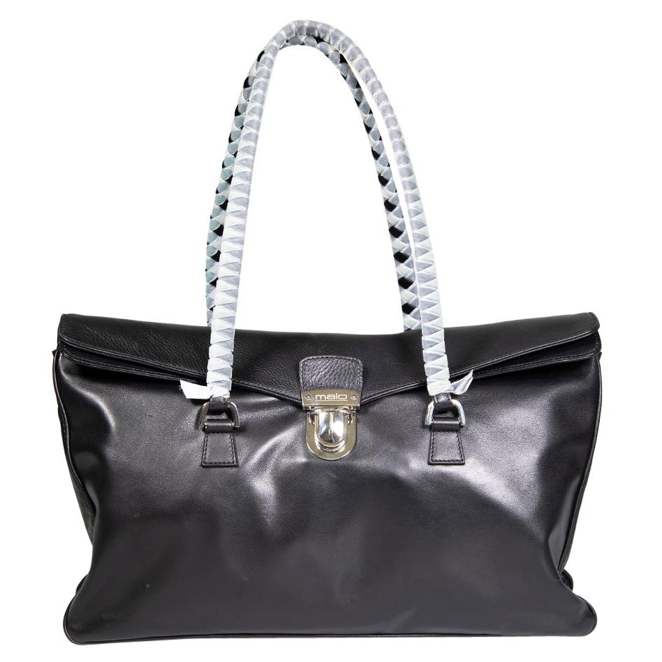 Malo Black Leather Woven Strap Shoulder Bag For Sale