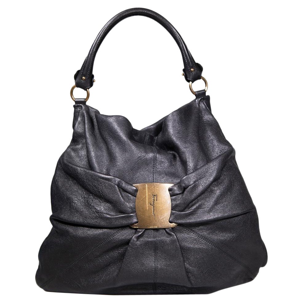 Salvatore Ferragamo Black Leather Miss Vara Hobo Bag For Sale