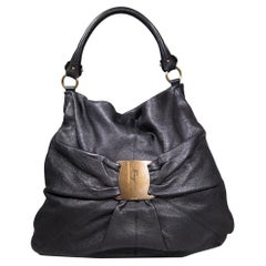 Used Salvatore Ferragamo Black Leather Miss Vara Hobo Bag