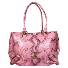 Roberto Cavalli Just Cavalli Pink Snake Embossed Leather Shoulder Bag