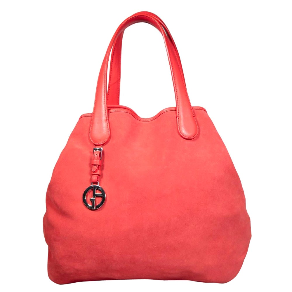 Giorgio Armani Red Suede Tote Bag For Sale