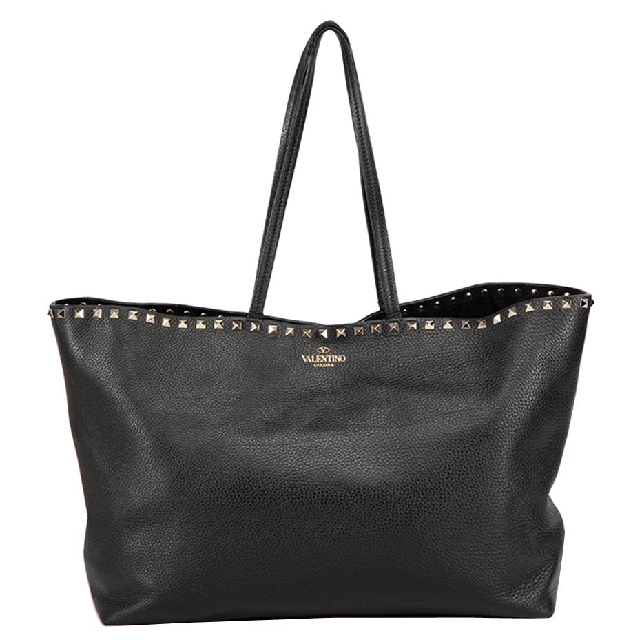 Valentino Black Leather Rockstud Tote Bag For Sale