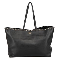 Used Valentino Black Leather Rockstud Tote Bag