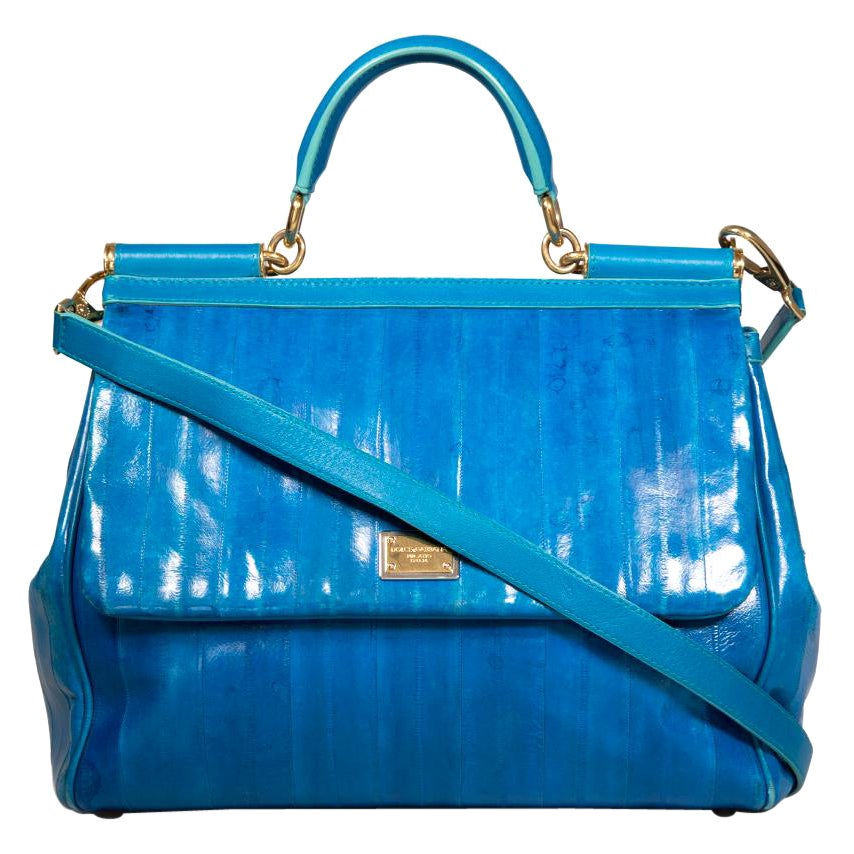 Dolce & Gabbana Miss Sizilien-Tasche aus blauem Aalleder im Angebot