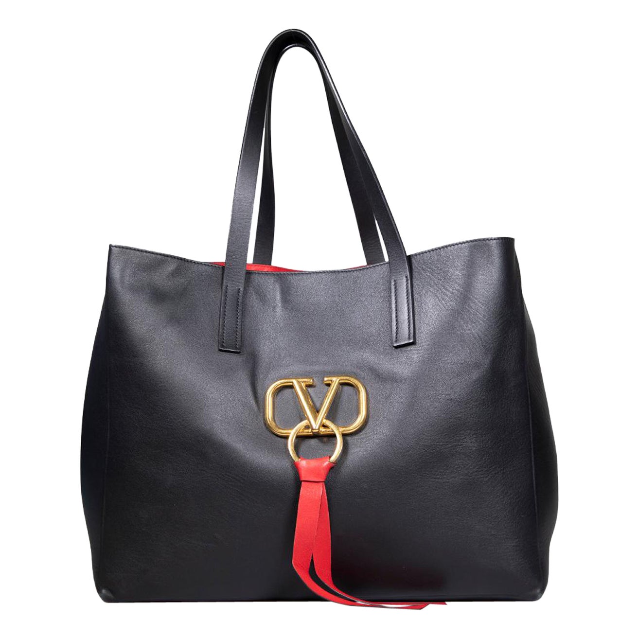 Valentino Black Leather V Ring Large Tote For Sale