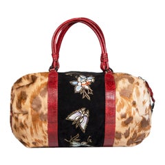 Valentino Vintage Brown Ponyhair Animal Print Harako Boston Bag