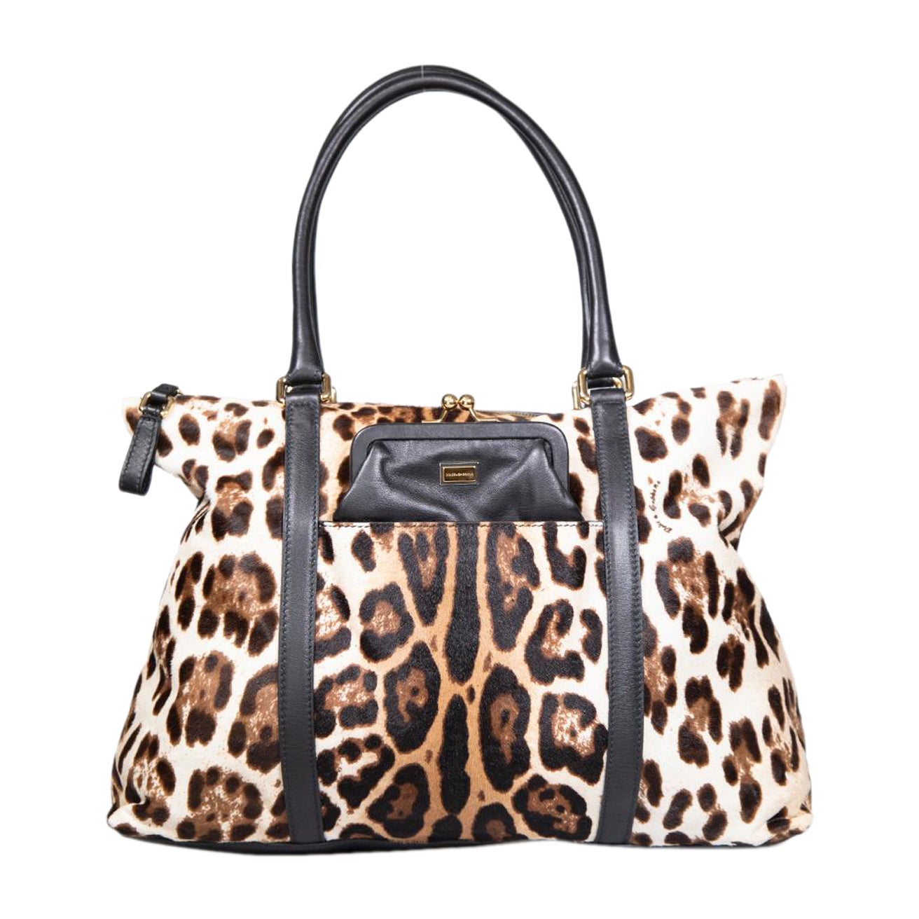 Dolce & Gabbana Brown Ponyhair Leopard Miss Pen Tote Bag For Sale