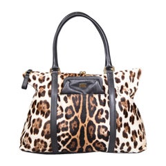 Dolce & Gabbana Brown Ponyhaar Leopard Miss Pen Tote Bag