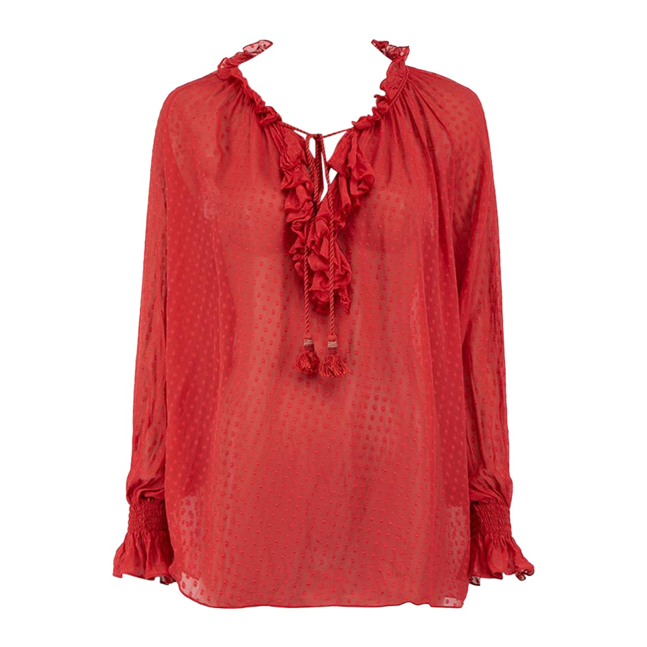 Roberto Cavalli Red Ruffle Dotted Blouse Size S For Sale
