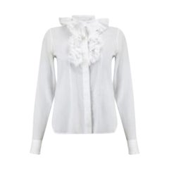 Givenchy White Cotton Pleated Ruffled Collar Blouse Size S