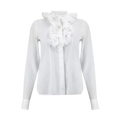 Givenchy White Cotton Pleated Ruffled Collar Blouse Size S