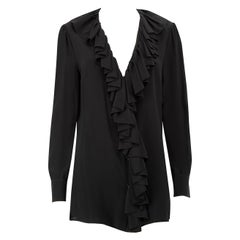 Schwarze Gucci-Bluse mit Rüschenbesatz aus Seide Größe XL