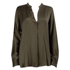 Vince Khaki Silk Long Sleeve V-Neck Blouse Size S