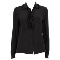 Miu Schwarze geraffte Seidenbluse mit Rüschen Größe L