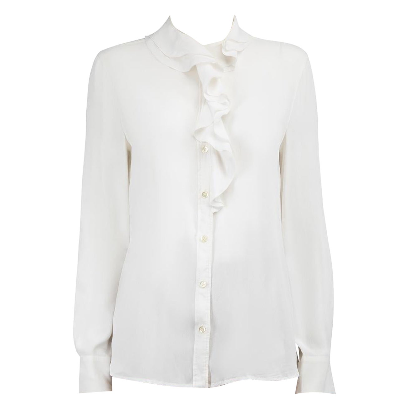 Moschino Moschino Boutique White Ruffled Long Sleeve Blouse Size L For Sale
