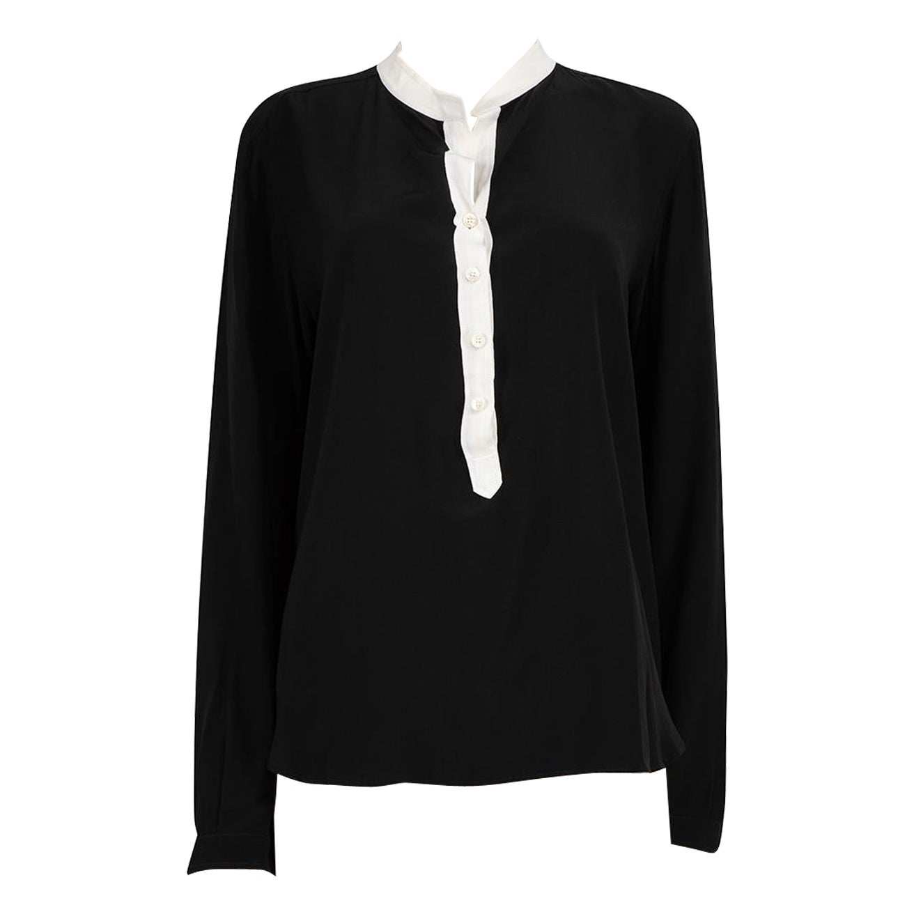 Stella McCartney Black Silk Contrast Collar Blouse Size XL For Sale