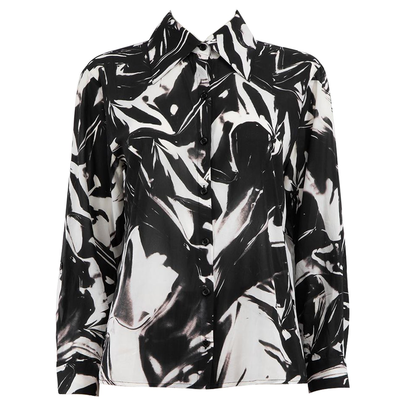 Alice + Olivia Black Abstract Print Sheer Blouse Size S For Sale