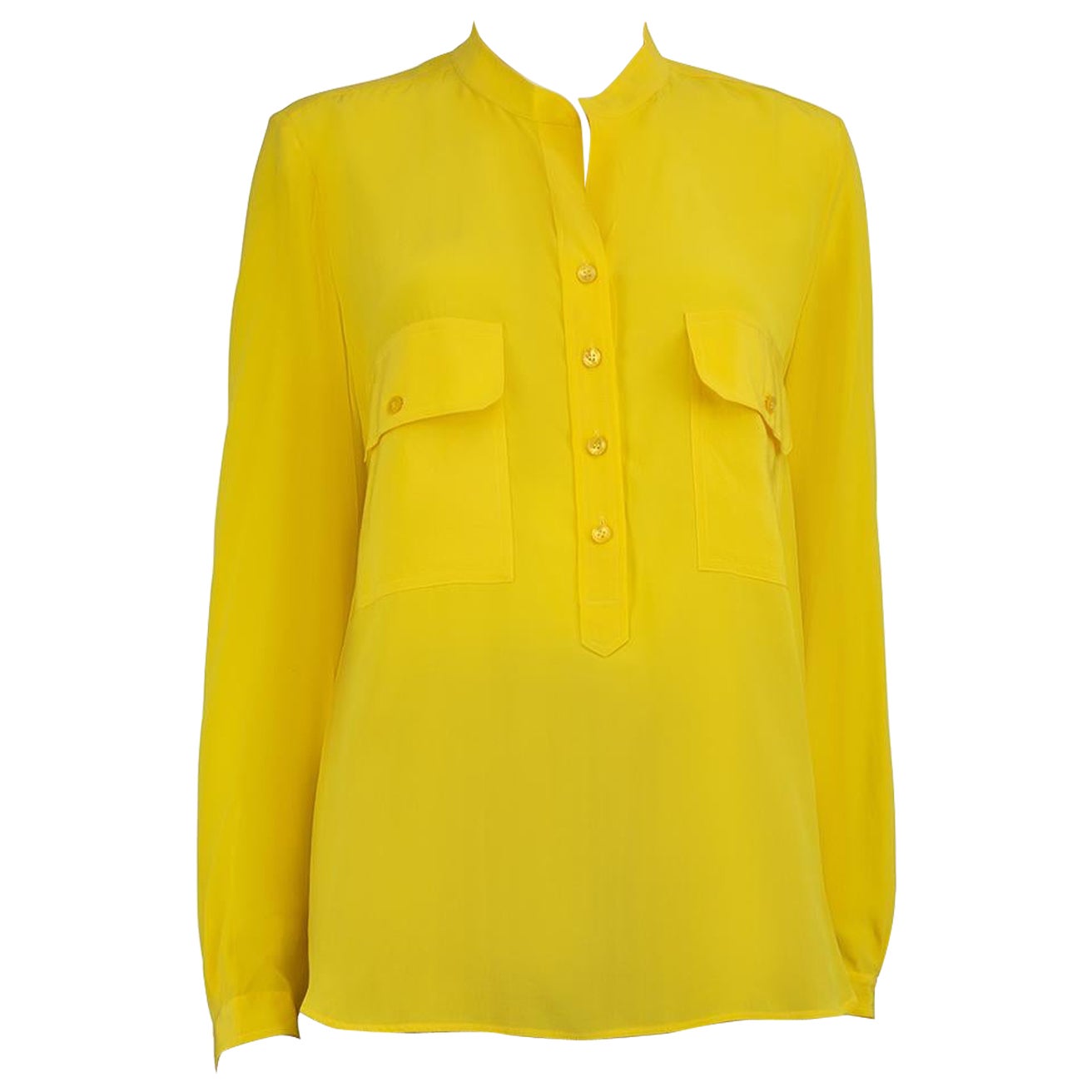 Stella McCartney Yellow Silk Pocket Detail Blouse Size M For Sale