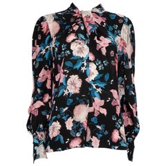 Erdem Black Silk Floral Print Long Sleeve Blouse Size XXL