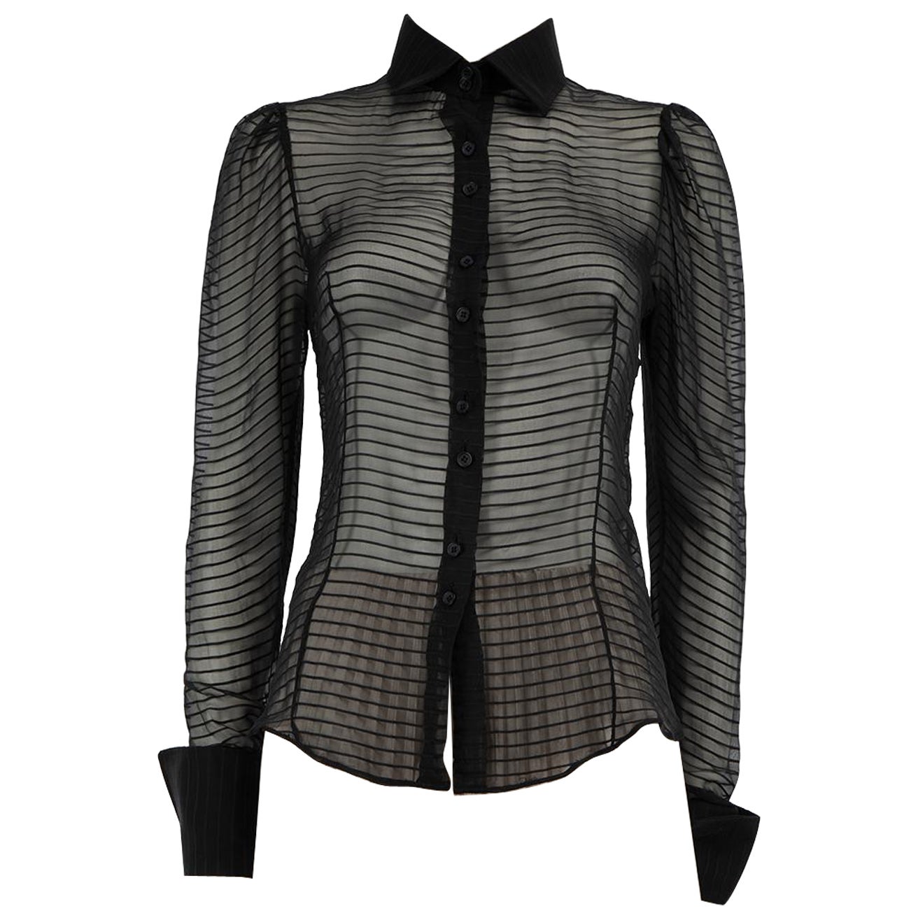 Stella McCartney Black Striped Sheer Blouse Size M For Sale