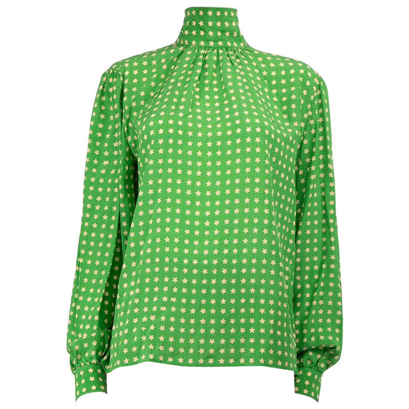 Saint Laurent Green Star Pattern Tie-Neck Blouse Size XL For Sale