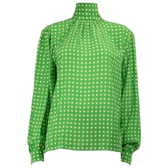 Saint Laurent Green Star Pattern Tie-Neck Blouse Size XL