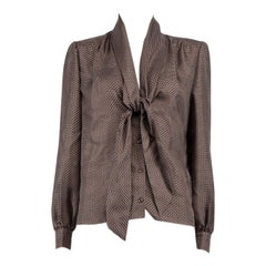 Saint Laurent Brown Silk Scale Lavalliere Blouse Size S