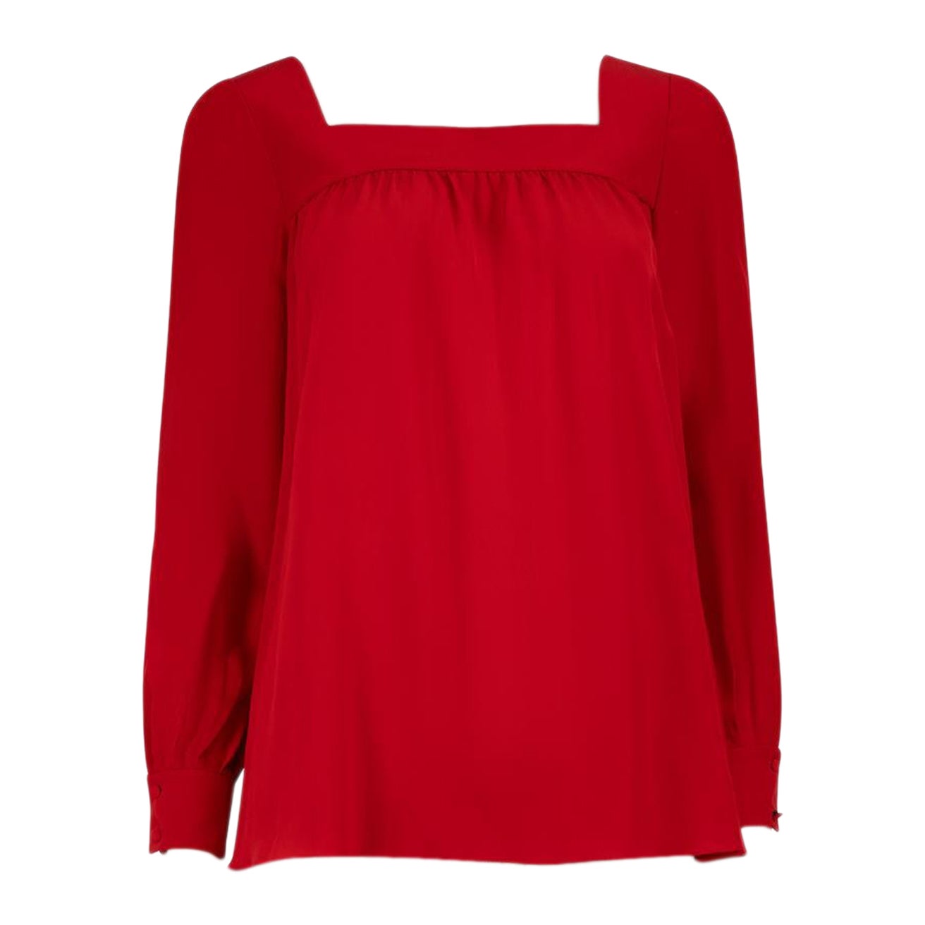 Saint Laurent Red Silk Square Neck Blouse Size XS For Sale