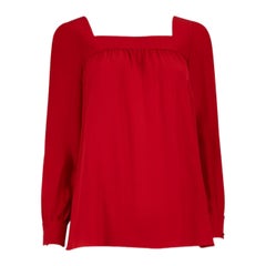 Saint Laurent Red Silk Square Neck Blouse Size XS