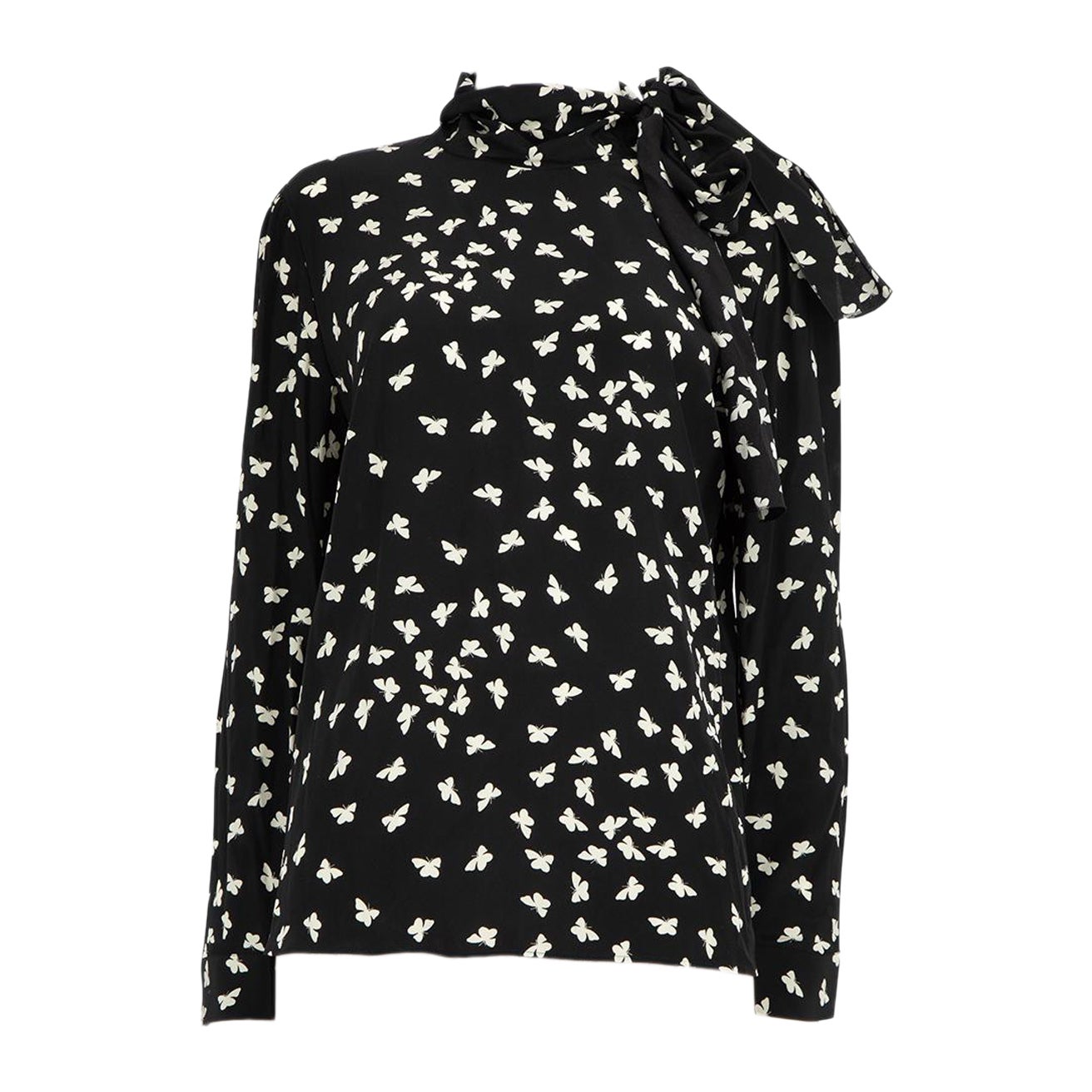 Valentino Red Valentino Black Silk Butterfly Print Blouse Size XXL For Sale