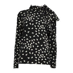 Used Valentino Red Valentino Black Silk Butterfly Print Blouse Size XXL