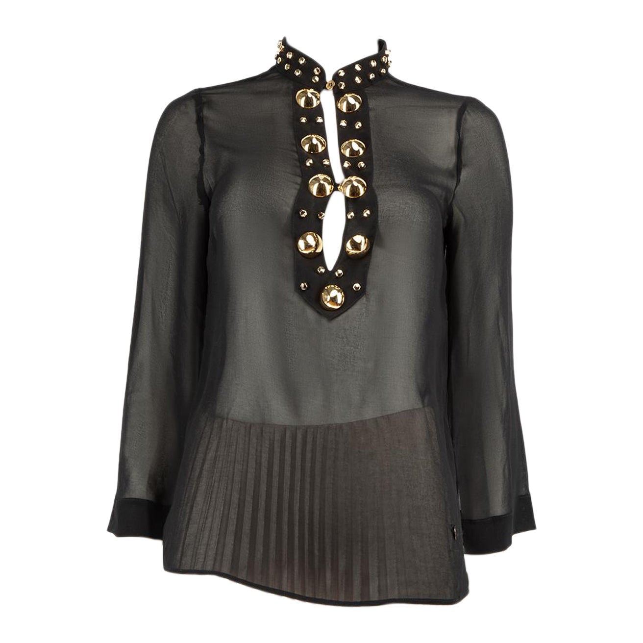 Versace Versace Collection Black Silk Sheer Studded Blouse Size S For Sale