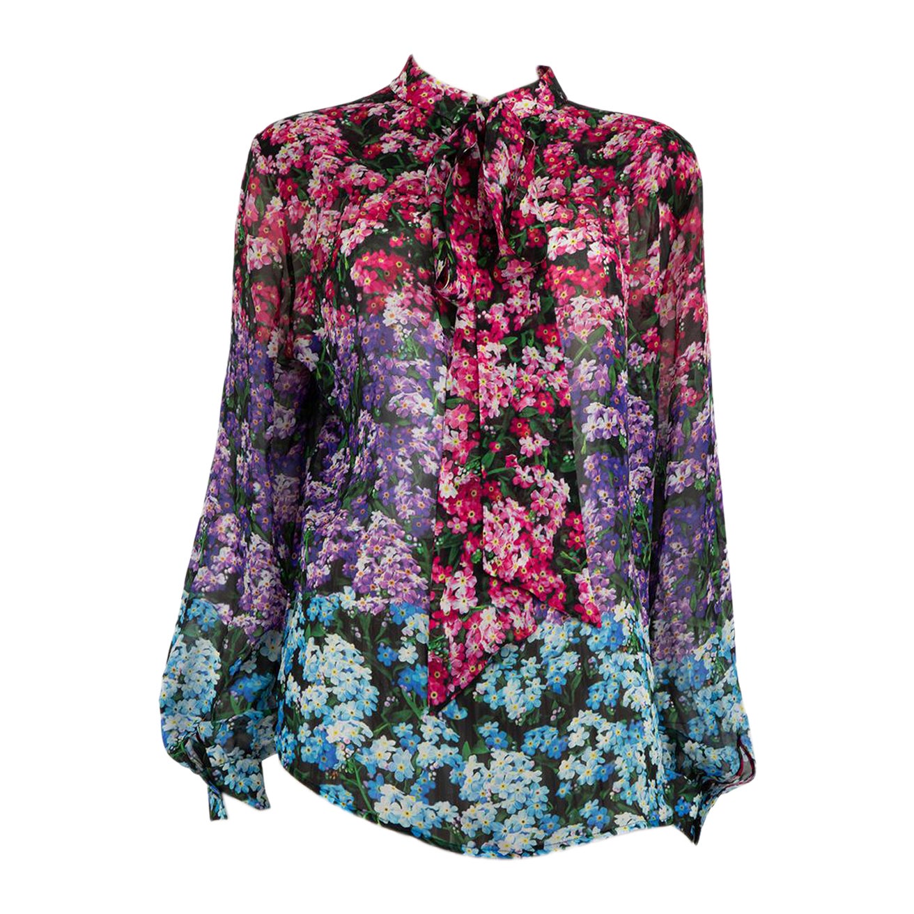 Mary Katrantzou Floral Pattern Silk Sheer Blouse Size XL For Sale