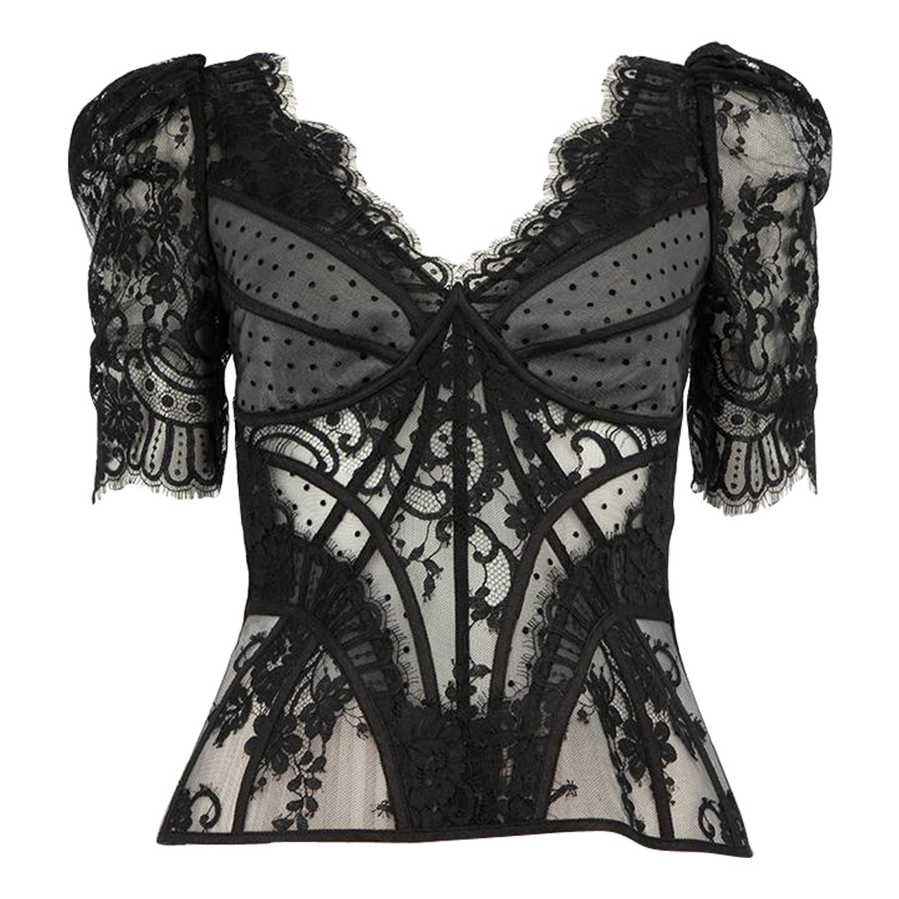 Zimmermann Black Lace Gathered Sleeve Top Size S For Sale