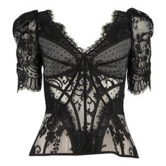 Used Zimmermann Black Lace Gathered Sleeve Top Size S