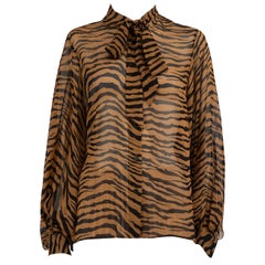 Nili Lotan Brown Silk Tiger Print Blouse Size L