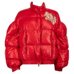 Moncler Red Floral Embellished Puffer Down Coat Size L