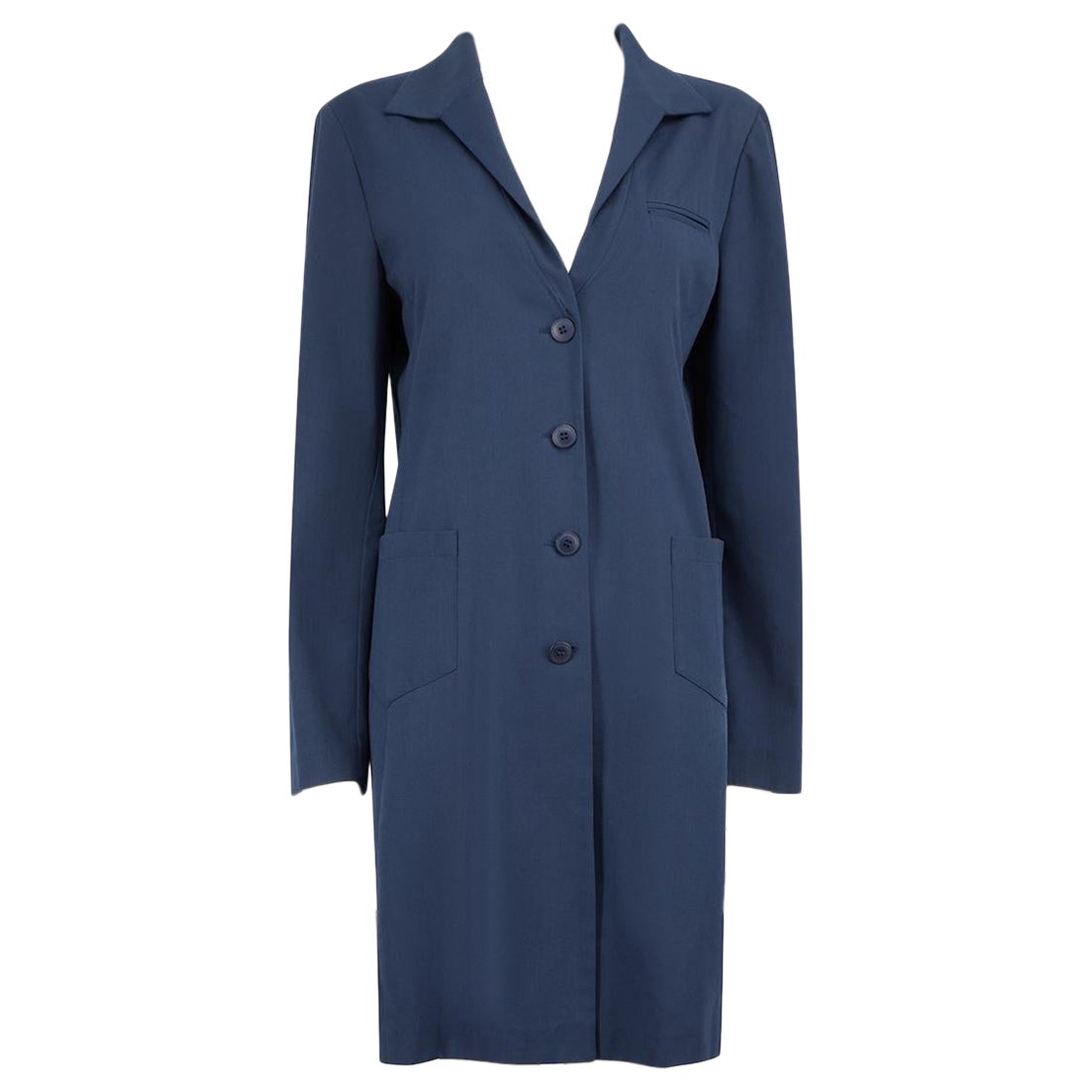 Miu Blauer einreihiger Mid-Length-Mantel Größe L im Angebot