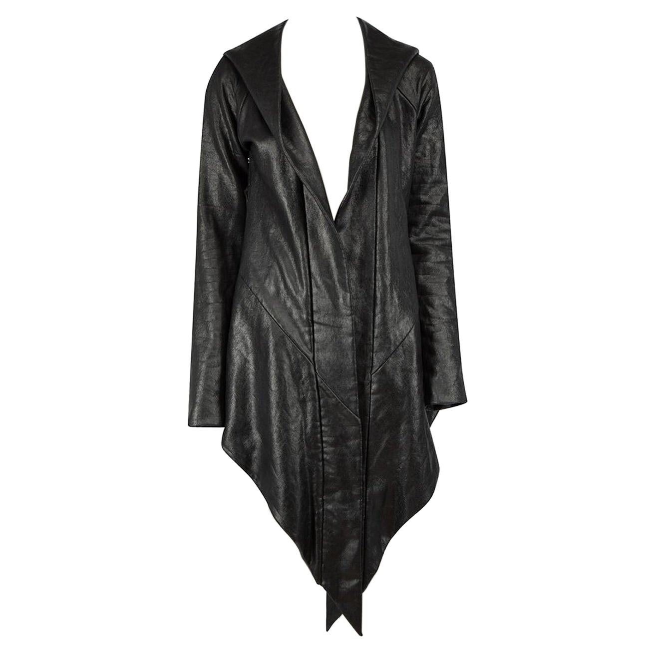 Gareth Pugh Black Draped Hem Hooded Coat Size L For Sale
