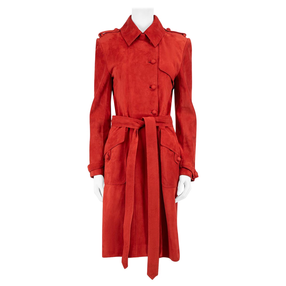 Givenchy Red Suede Double-Breasted Belted Coat Size M For Sale