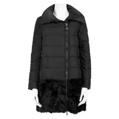 Moncler Black Long Line Fur Hem Puffer Coat Size XS