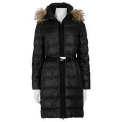 Used Moncler Black Fur Trim Belted Puffer Coat Size XS