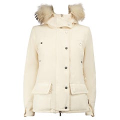 Moncler Ecru Fur Trimmed Padded Coat Size S