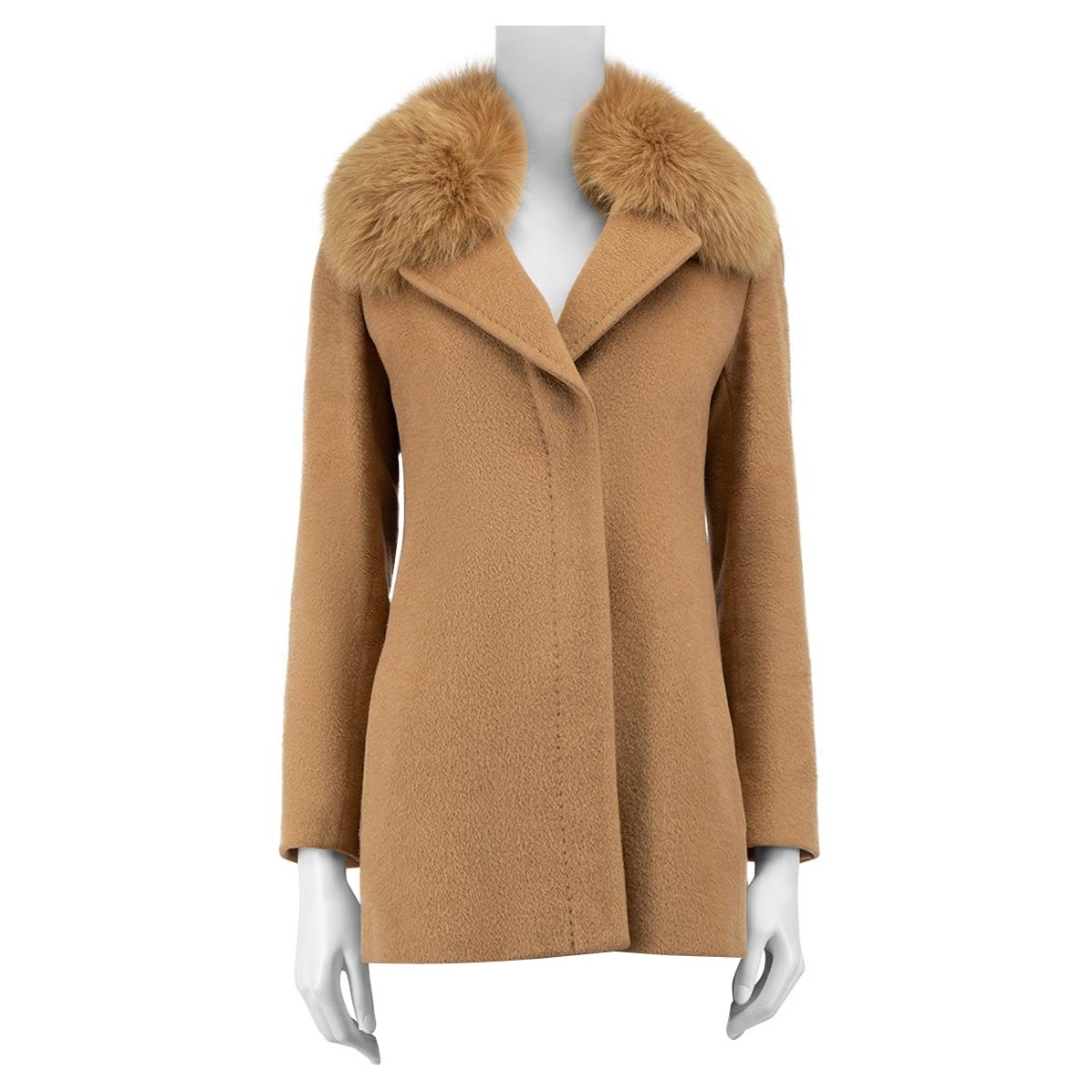 Max Mara Camel Camelhair Fur Trimmed Coat Size S