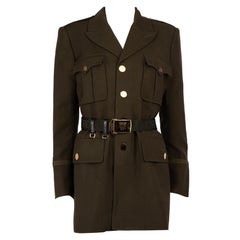 Tom Ford Khaki Wool Belted Military Style Coat Size M