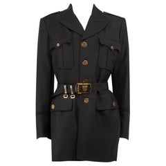 Tom Ford Black Wool Belted Military Style Coat Size M