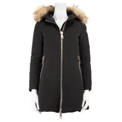 Used Moncler Black Padded Fur Trim Parka Coat Size S